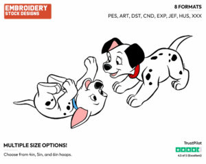 Puppies Playing - Disney's 101 Dalmatians - Embroidery Design in 3 sizes & 8 formats