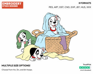 Puppies In Laundry Basket - Disney's 101 Dalmatians - Embroidery Design in 3 sizes & 8 formats