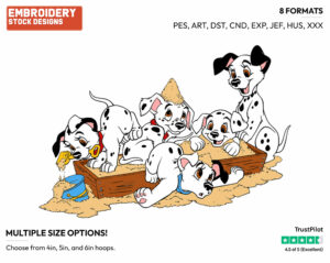 Puppies In Sand Box - Disney's 101 Dalmatians - Embroidery Design in 3 sizes & 8 formats