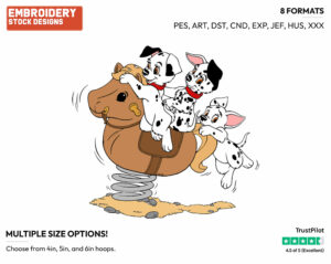 Puppies On Toy Horse - Disney's 101 Dalmatians - Embroidery Design in 3 sizes & 8 formats