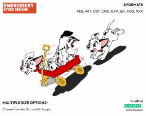 Jewel, Other Puppies Rolling Down In Wagon - Disney's 101 Dalmatians - Embroidery Design in 3 sizes & 8 formats