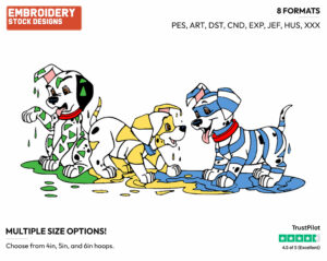Puppies In Paint - Disney's 101 Dalmatians - Embroidery Design in 3 sizes & 8 formats