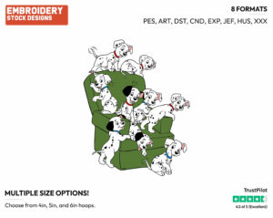 Puppies On Couch - Disney's 101 Dalmatians - Embroidery Design in 3 sizes & 8 formats