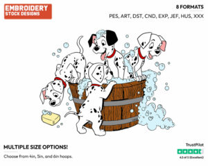 Puppies Taking A Bath - Disney's 101 Dalmatians - Embroidery Design in 3 sizes & 8 formats