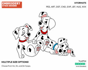 Puppies Playing - Disney's 101 Dalmatians - Embroidery Design in 3 sizes & 8 formats