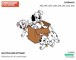 Puppies In Moving Box - Disney's 101 Dalmatians - Embroidery Design in 3 sizes & 8 formats