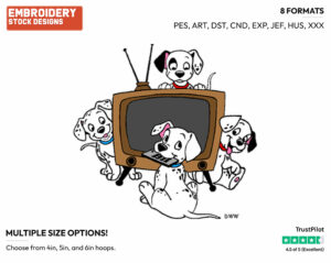 Puppies In Front Of Television - Disney's 101 Dalmatians - Embroidery Design in 3 sizes & 8 formats