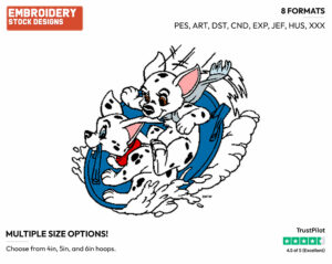 Puppies Playing In Snow - Disney's 101 Dalmatians - Embroidery Design in 3 sizes & 8 formats