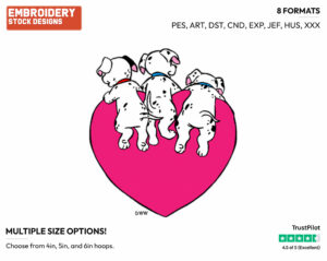 Puppies On Giant Heart Back View - Disney's 101 Dalmatians - Embroidery Design in 3 sizes & 8 formats