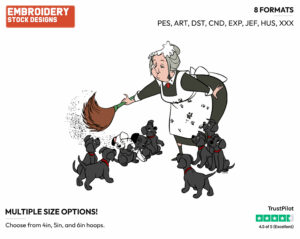 Nanny Dusting Off Puppies - Disney's 101 Dalmatians - Embroidery Design in 3 sizes & 8 formats