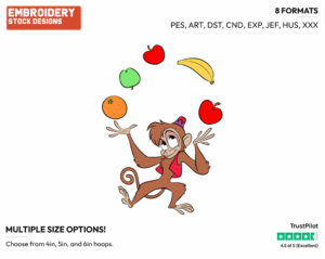 Abu Juggling Fruit - Disney's Aladdin - Embroidery Design in 3 sizes & 8 formats