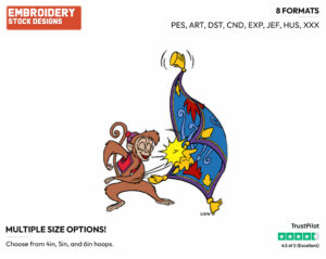 Abu Magic Carpet High Five - Disney's Aladdin - Embroidery Design in 3 sizes & 8 formats