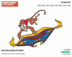 Abu On Magic Carpet - Disney's Aladdin - Embroidery Design in 3 sizes & 8 formats