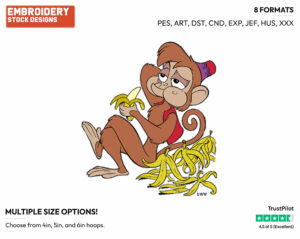 Abu Eating Bananas - Disney's Aladdin - Embroidery Design in 3 sizes & 8 formats
