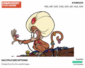Abu Wearing Jewels - Disney's Aladdin - Embroidery Design in 3 sizes & 8 formats