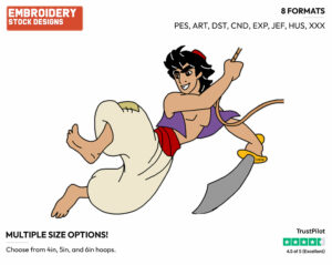 Aladdin Swinging From Rope With Sword - Disney's Aladdin - Embroidery Design in 3 sizes & 8 formats