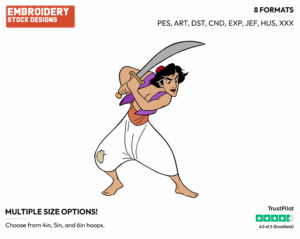 Aladdin Wielding Sword - Disney's Aladdin - Embroidery Design in 3 sizes & 8 formats