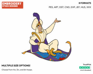 Prince Ali Sitting On Magic Flying Carpet - Disney's Aladdin - Embroidery Design in 3 sizes & 8 formats