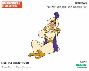 Prince Ali Sitting Cross-Legged - Disney's Aladdin - Embroidery Design in 3 sizes & 8 formats