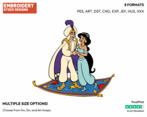 Aladdin, Jasmine On Magic Carpet - Disney's Aladdin - Embroidery Design in 3 sizes & 8 formats