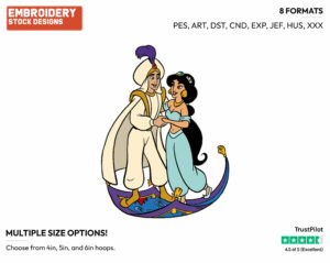 Aladdin, Jasmine On Flying Carpet - Disney's Aladdin - Embroidery Design in 3 sizes & 8 formats