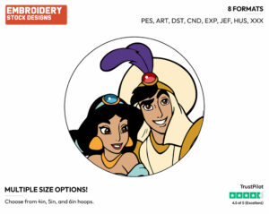 Aladdin And Jasmine - Disney's Aladdin - Embroidery Design in 3 sizes & 8 formats