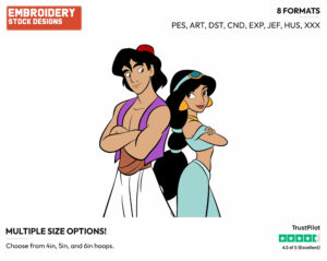 Aladdin, Jasmine Back To Back - Disney's Aladdin - Embroidery Design in 3 sizes & 8 formats