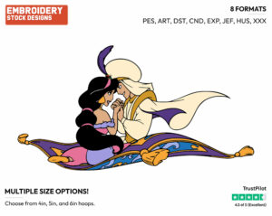 Aladdin, Jasmine On Magic Carpet Ride - Disney's Aladdin - Embroidery Design in 3 sizes & 8 formats