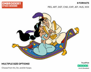 Aladdin, Jasmine On Magic Carpet - Disney's Aladdin - Embroidery Design in 3 sizes & 8 formats