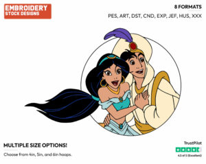 Aladdin, Jasmine On Flying Carpet - Disney's Aladdin - Embroidery Design in 3 sizes & 8 formats