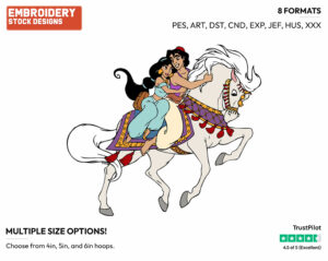 Aladdin, Jasmine Riding Horse - Disney's Aladdin - Embroidery Design in 3 sizes & 8 formats