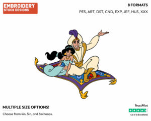 Aladdin, Jasmine On Flying Carpet - Disney's Aladdin - Embroidery Design in 3 sizes & 8 formats
