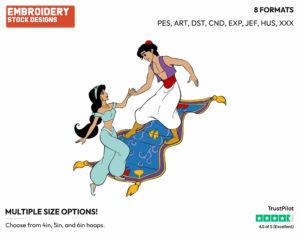 Aladdin, Jasmine On Magic Carpet - Disney's Aladdin - Embroidery Design in 3 sizes & 8 formats