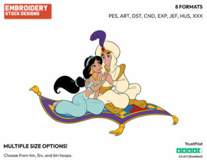 Aladdin, Jasmine On Flying Carpet - Disney's Aladdin - Embroidery Design in 3 sizes & 8 formats