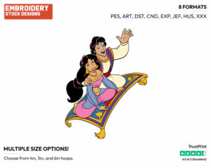 Aladdin, Jasmine On Flying Carpet - Disney's Aladdin - Embroidery Design in 3 sizes & 8 formats