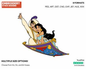Aladdin, Jasmine On Flying Carpet - Disney's Aladdin - Embroidery Design in 3 sizes & 8 formats