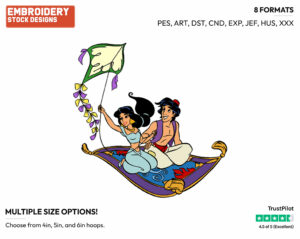 Aladdin, Jasmine On Flying Carpet - Disney's Aladdin - Embroidery Design in 3 sizes & 8 formats