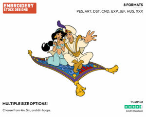 Aladdin, Jasmine On Flying Carpet - Disney's Aladdin - Embroidery Design in 3 sizes & 8 formats