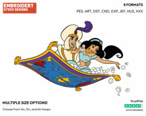 Aladdin, Jasmine On Flying Carpet - Disney's Aladdin - Embroidery Design in 3 sizes & 8 formats