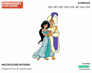 Prince Ali, Jasmine - Disney's Aladdin - Embroidery Design in 3 sizes & 8 formats