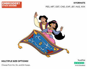 Aladdin, Jasmine, Flying Carpet - Disney's Aladdin - Embroidery Design in 3 sizes & 8 formats