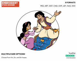 Aladdin, Jasmine On Magic Carpet - Disney's Aladdin - Embroidery Design in 3 sizes & 8 formats