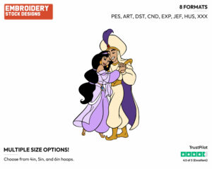 Prince Ali, Jasmine - Disney's Aladdin - Embroidery Design in 3 sizes & 8 formats