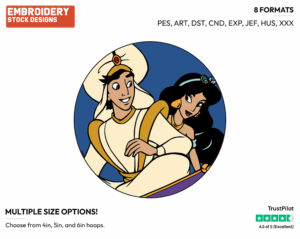 Prince Ali, Jasmine - Disney's Aladdin - Embroidery Design in 3 sizes & 8 formats