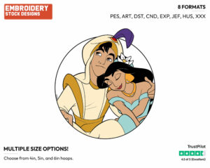 Prince Ali, Jasmine On Flying Carpet - Disney's Aladdin - Embroidery Design in 3 sizes & 8 formats