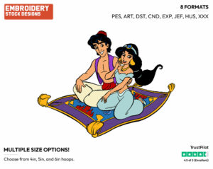 Aladdin, Jasmine On Flying Carpet - Disney's Aladdin - Embroidery Design in 3 sizes & 8 formats