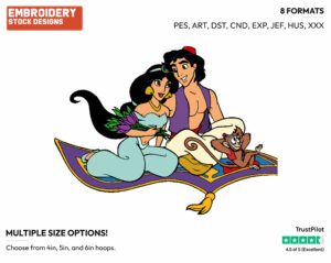 Aladdin, Jasmine, Abu On Flying Carpet - Disney's Aladdin - Embroidery Design in 3 sizes & 8 formats