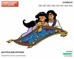 Aladdin, Jasmine On Flying Carpet - Disney's Aladdin - Embroidery Design in 3 sizes & 8 formats