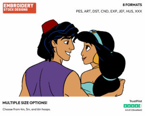 Aladdin, Jasmine Back View - Disney's Aladdin - Embroidery Design in 3 sizes & 8 formats