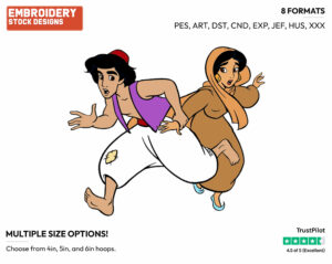 Aladdin, Jasmine Running - Disney's Aladdin - Embroidery Design in 3 sizes & 8 formats